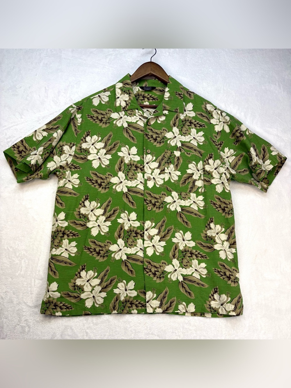 Haggar Green Floral Camp Collar Button-Down Shirt